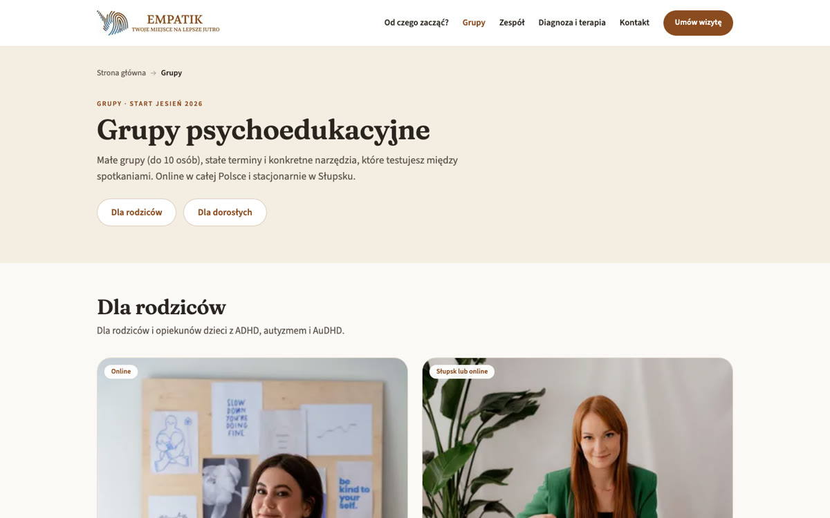 Strona EMPATIK: lista grup psychoedukacyjnych