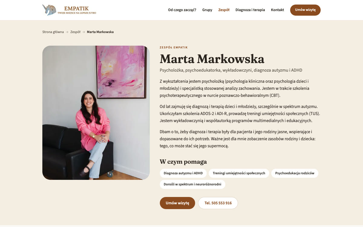 Strona EMPATIK: profil specjalistki